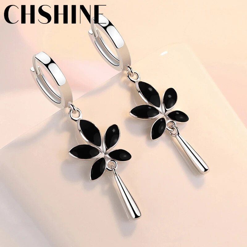 CHSHINE 925 Sterling Silver Maple Leaves Water Drop Earrings Charm Jewelry