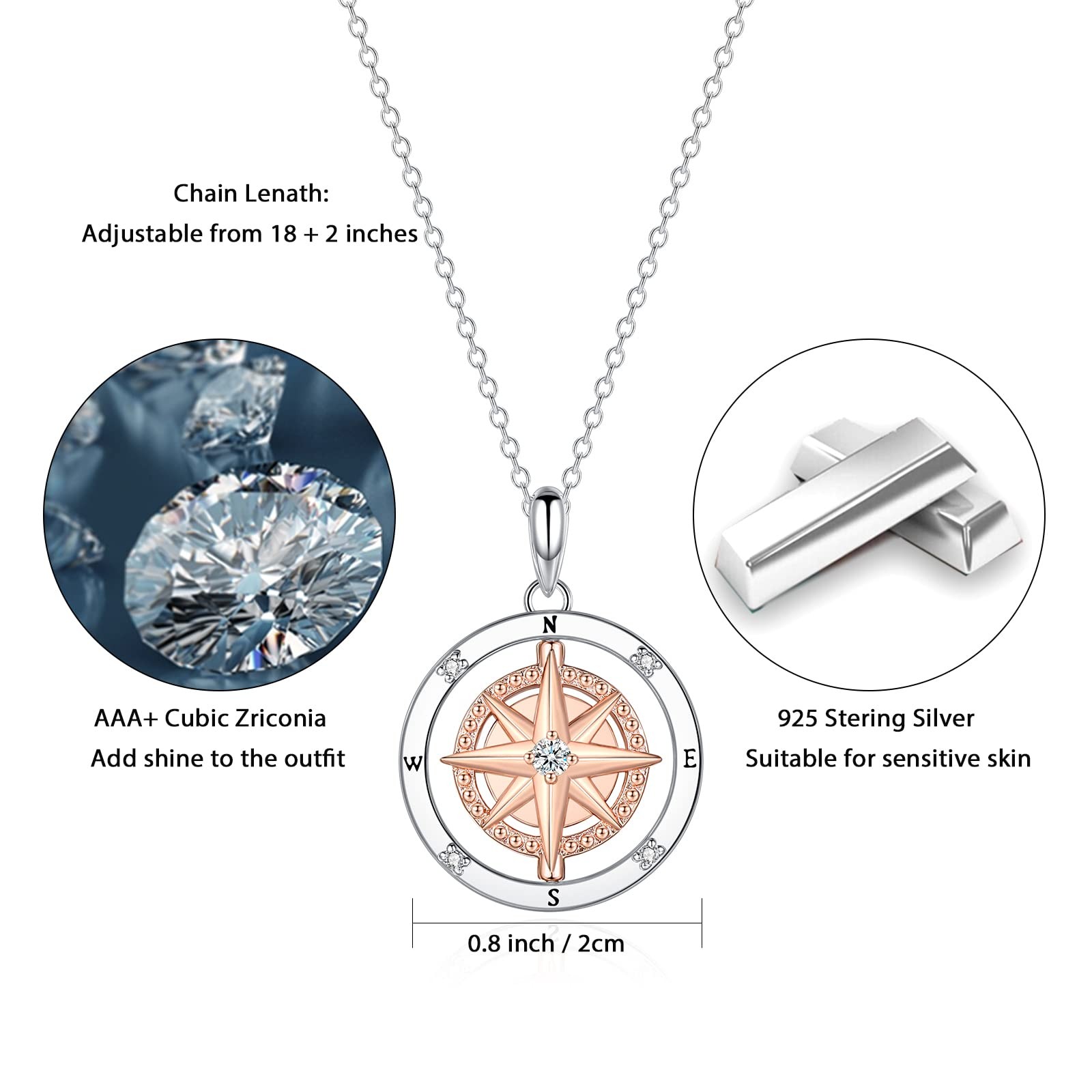 Graduation Gifts for Her 2025 Inspirational Spin Compass Pandant Necklace for…