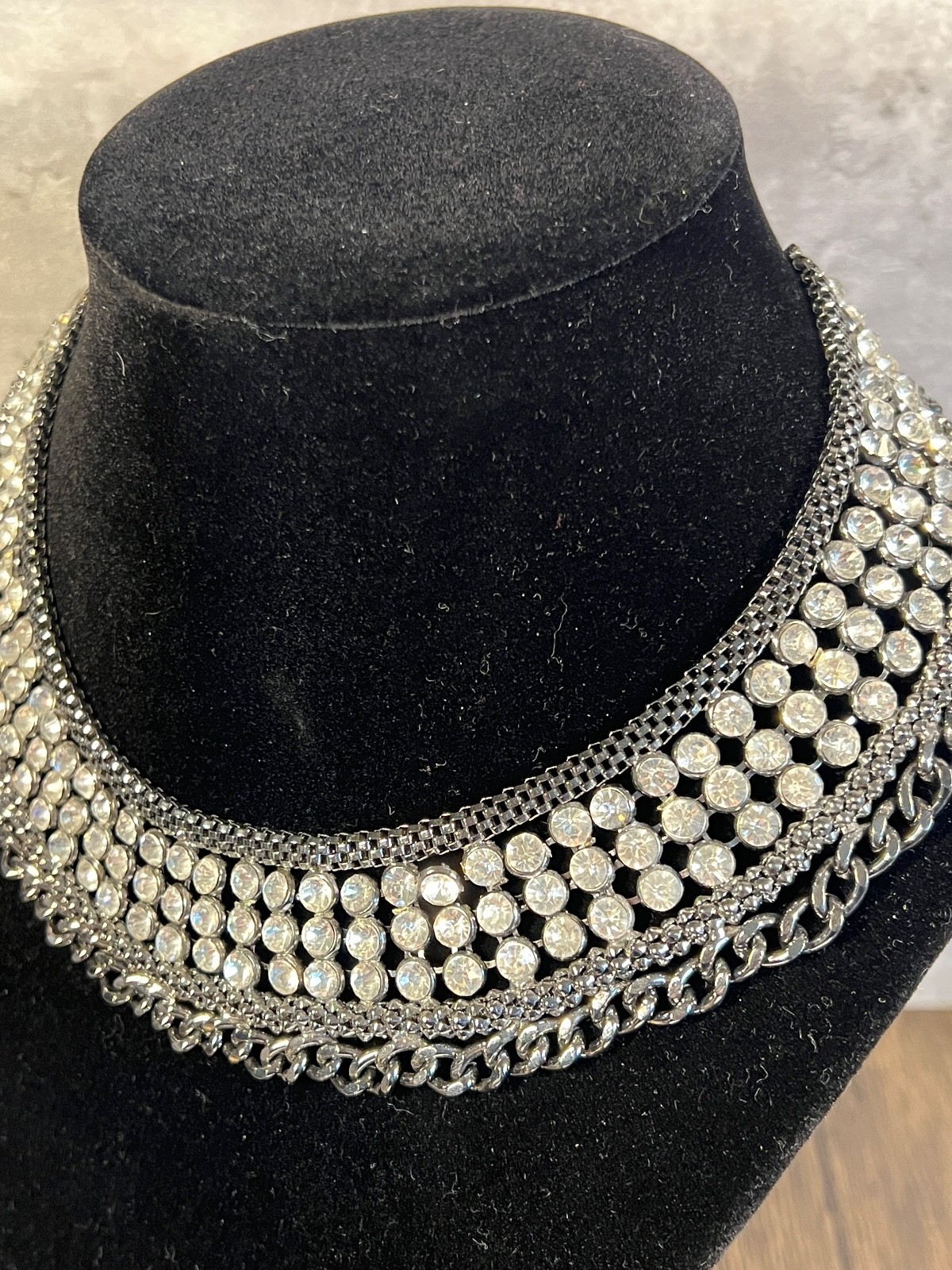 Cleopatra Collar Necklace Gun Metal with Clear Stones 17 Inches Lobster Claw #3