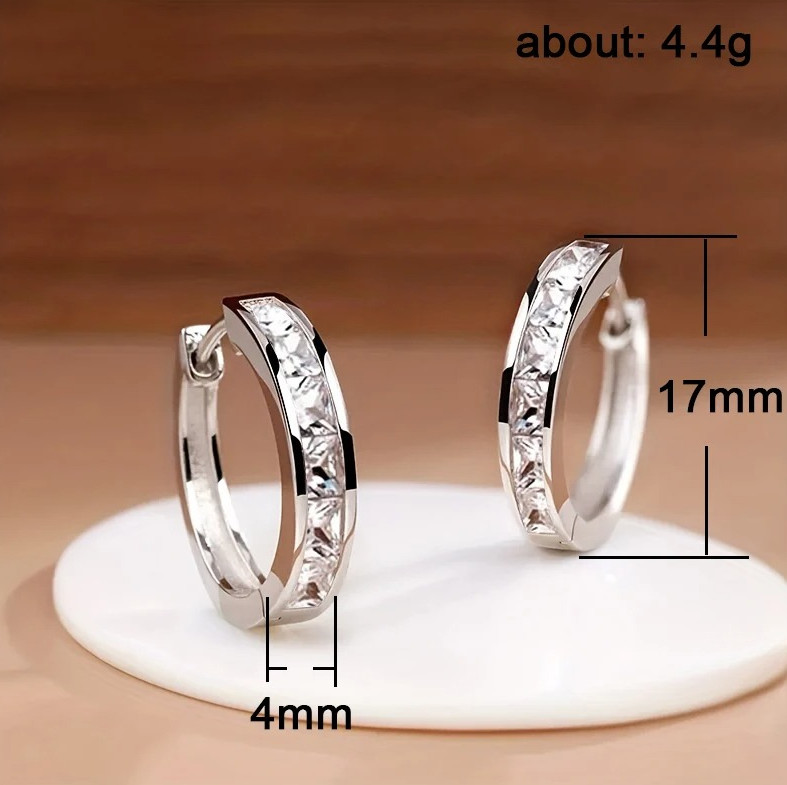 1Pair Princess CZ Hoop Earrings Elegant Women Geometric Jewelry – NEW