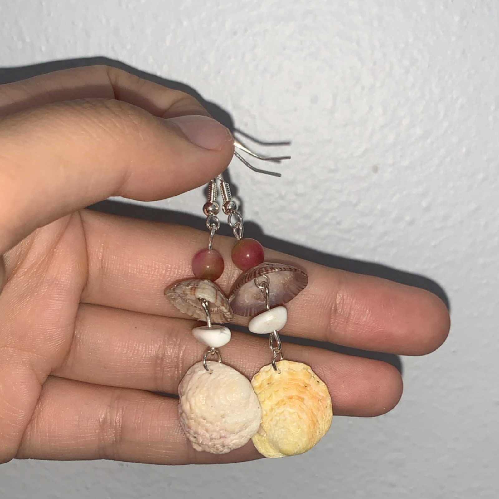 Multicolor Shell & Bead Dangle Drop Earrings, Hook Closure, Beach/Sea Life