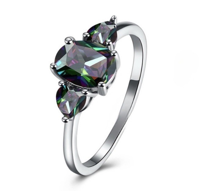 Exquisite Rainbow Mystic Topaz with Two Rainbow Mystic Topaz Hearts Ring Size 10