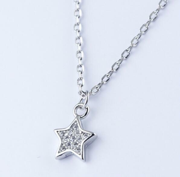 Silver Star Pave Cubic Zirconia White Gold Pendant Chain Necklace