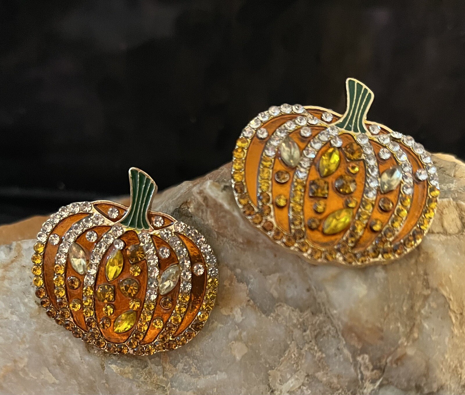 Flashy! Harvest BOLD PUMPKINS! Stud Rhinestone And Crystal Earrings Must See!