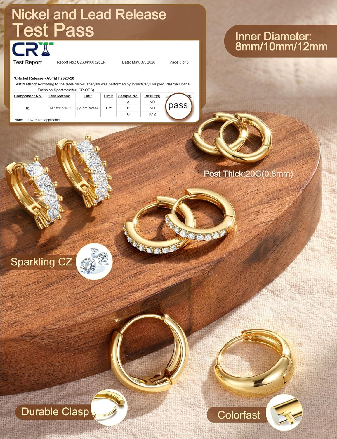 14K Gold Plated Chunky Hoop Earrings for Women Hypoallergenic – 4 Pairs Non Tarn