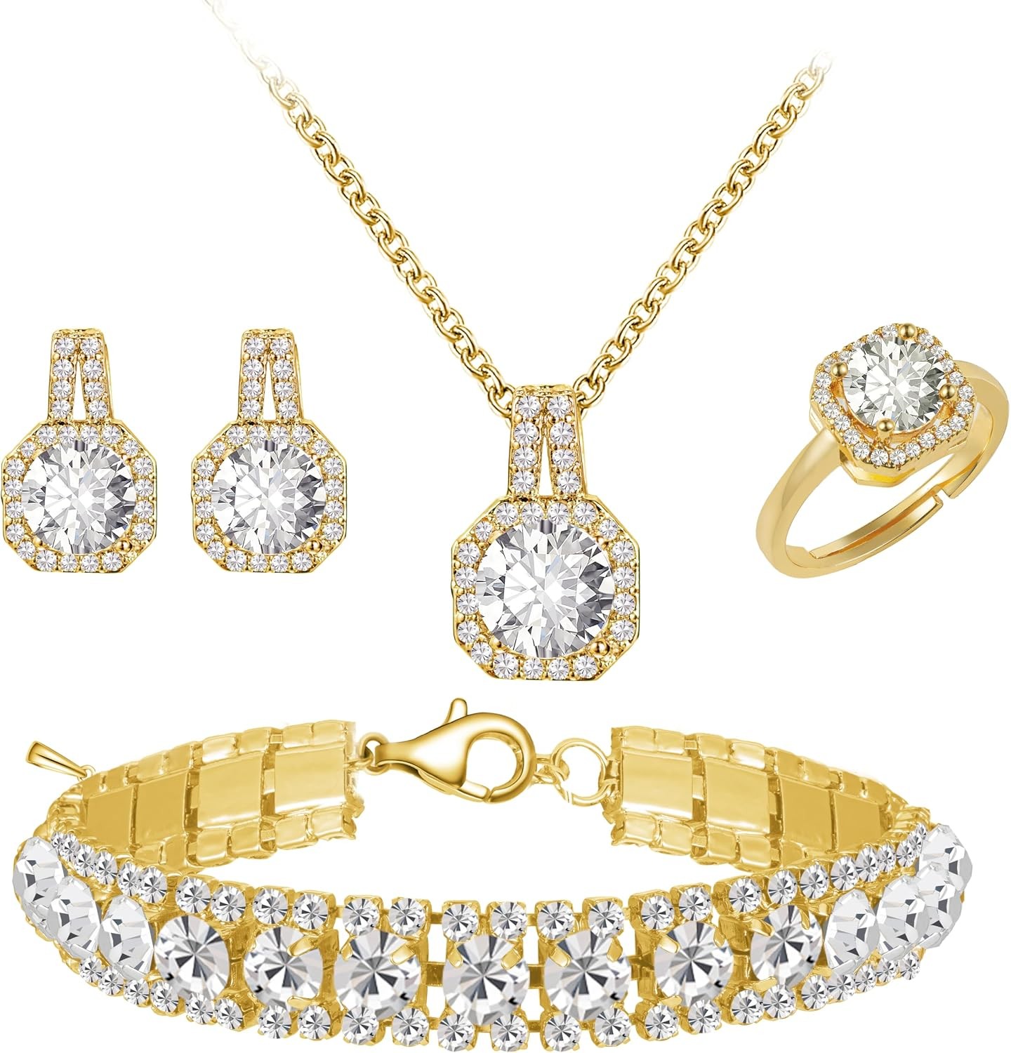 Jewelry Sets 4Pcs Cubic Zirconia Wedding for Bride Bridesmaid Cubic Zirconia Pen
