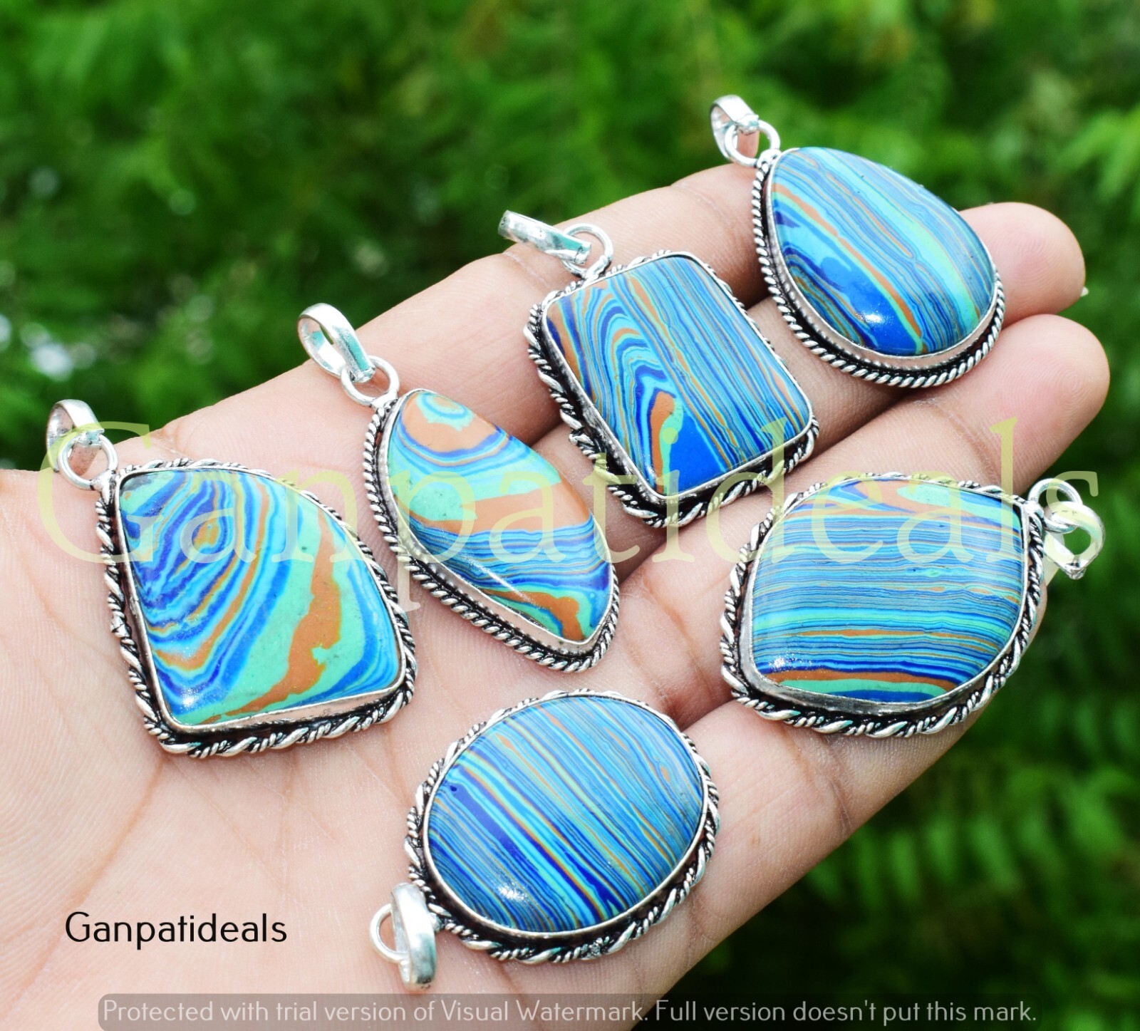 Rainbow Calsilica Gemstone Fashion Pendant 5pcs Lots 925 Silver Plated Jewelry