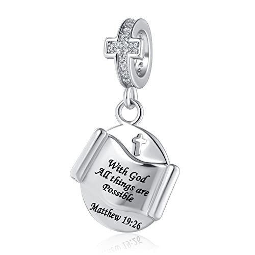 Pandora Cross Charm With God All Things Are Possible Bible Religious Dangle Bead