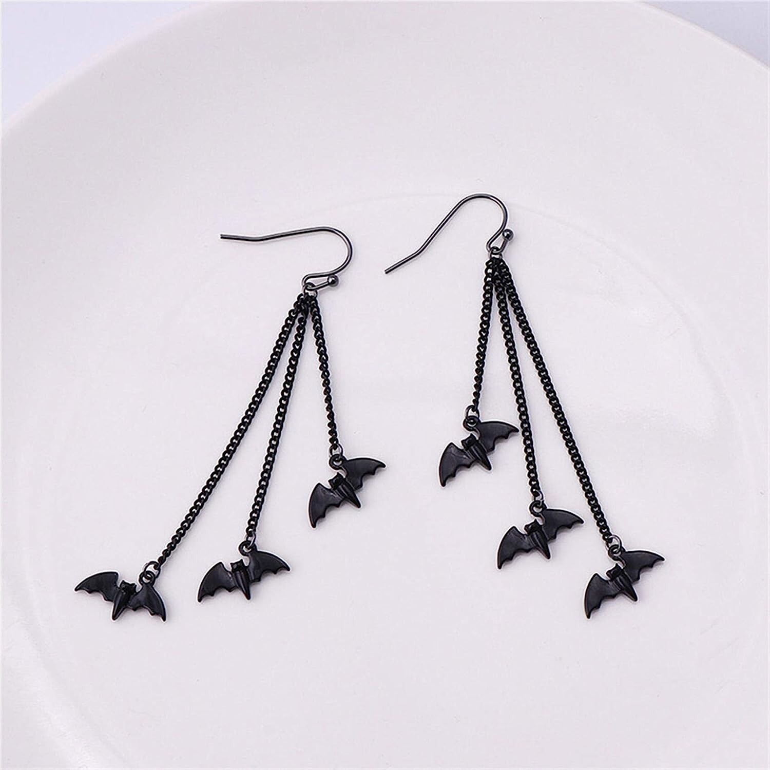 Black Bat Goth Dangle Earrings – Halloween, Punk Earring Jewelry – Vampire
