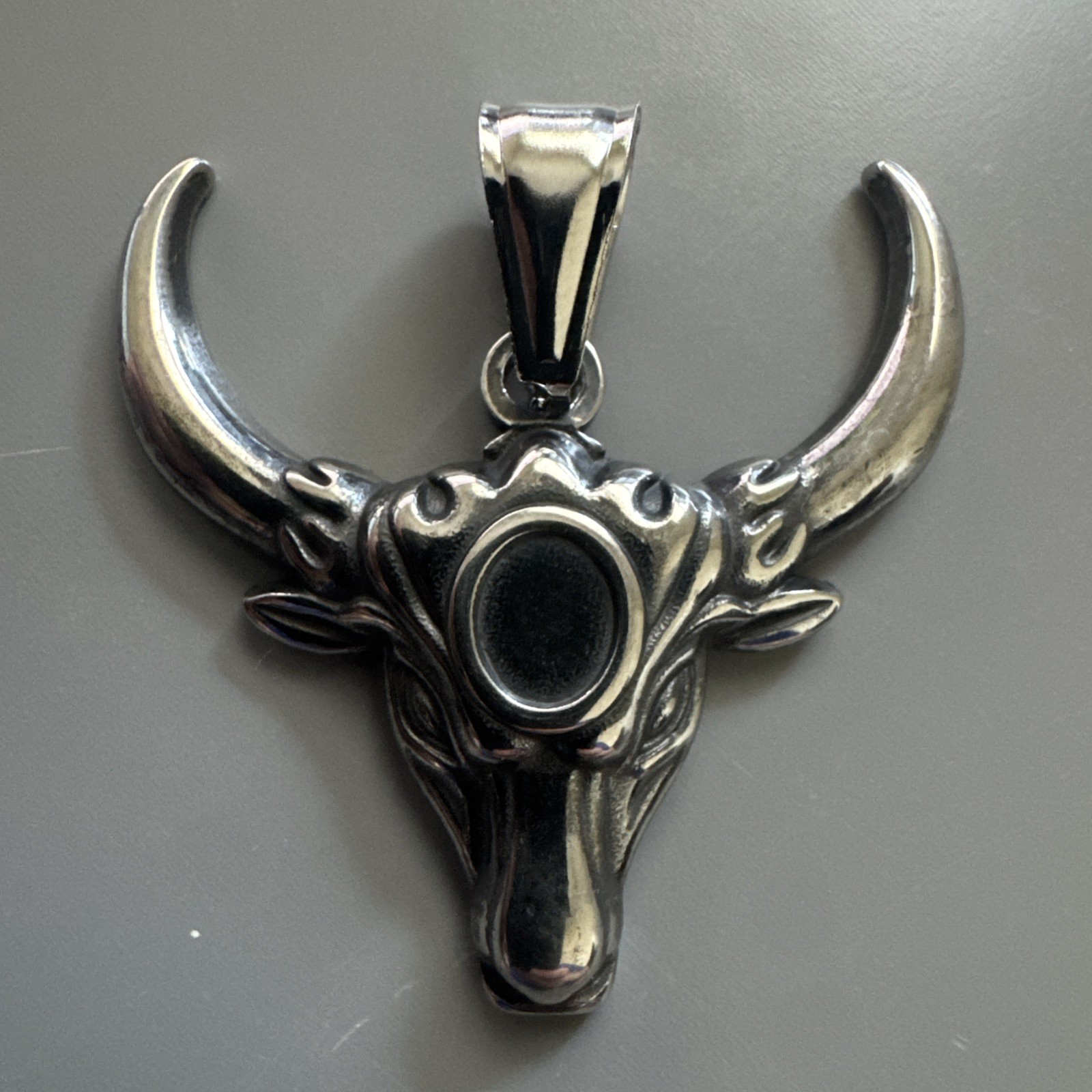 Bull Horn Stainless Steel Pendant 24” Chain Cow Deer Hunter Farming Farm Gift