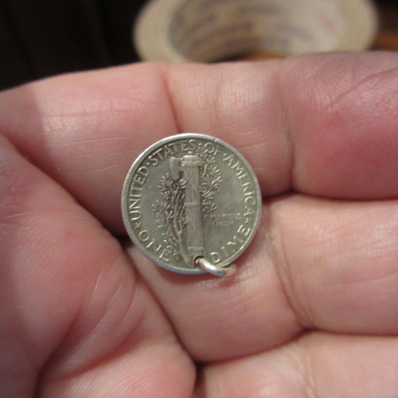 MERCURY DIME Reverse 90% SILVER 1944 Coin Jewelry PENDANT / CHARM-Vintage
