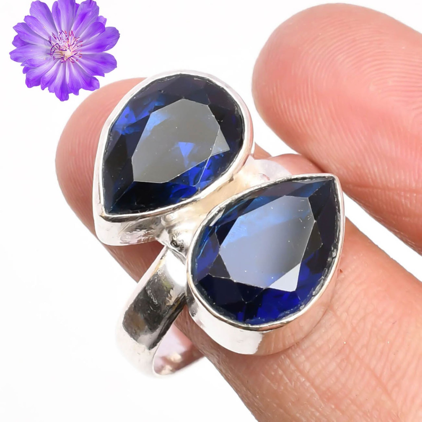 Lab created Sapphire Gemstone 925 Sterling Silver Ring Handmade Jewelry Ring For