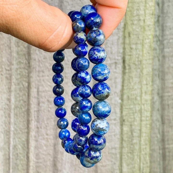 Handmade Natural Lapis Lazuli Elastic Stretch Bracelet – 8mm Round Gemstone Bead