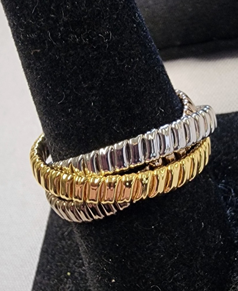 David Markstein Tri Color Bronze Triple Tubogas Rolling Ring sz 9.5