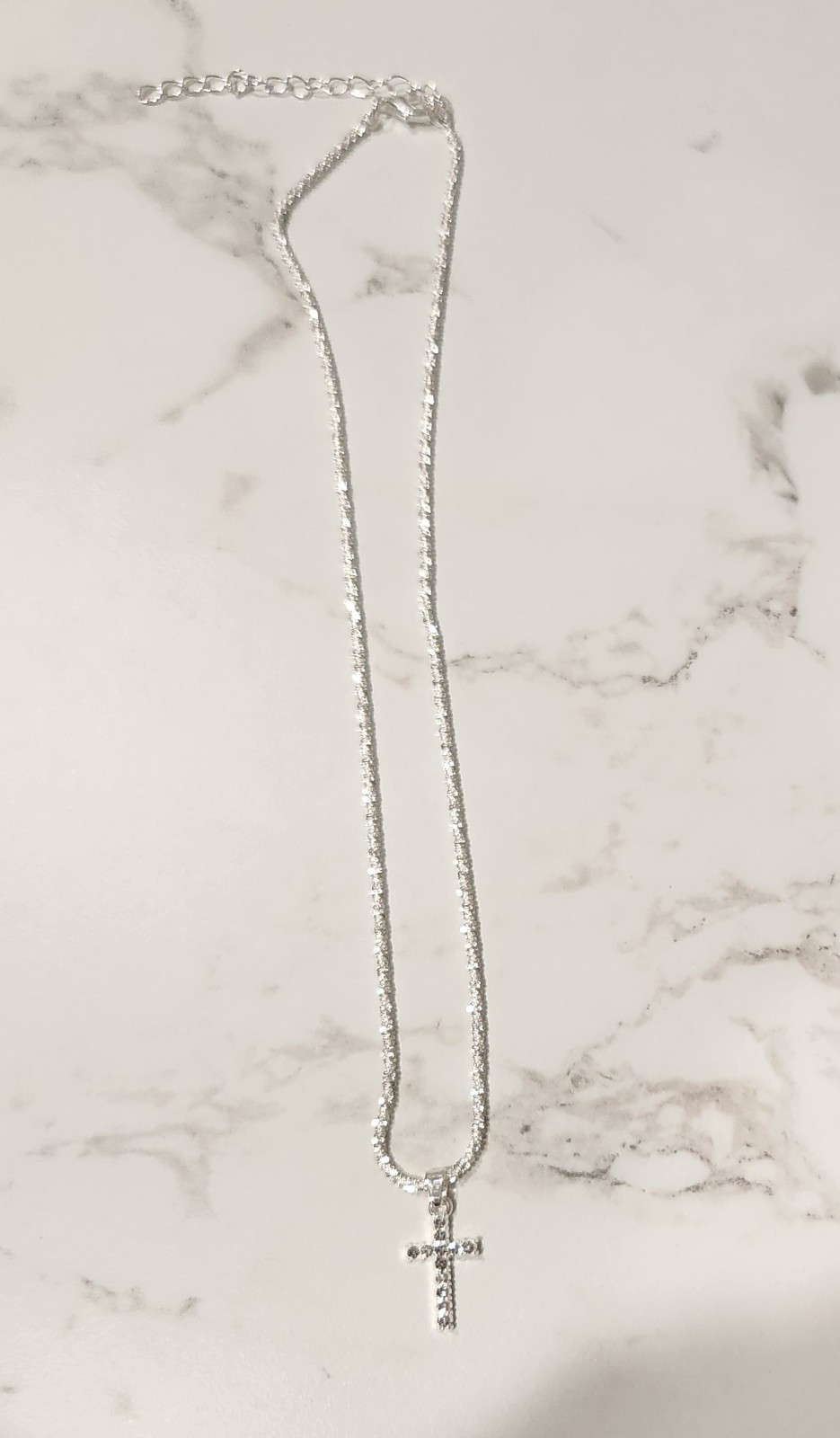 New 925 Sterling Silver Cross Necklace with Zirconias 16″ w 2″ Extender 10266