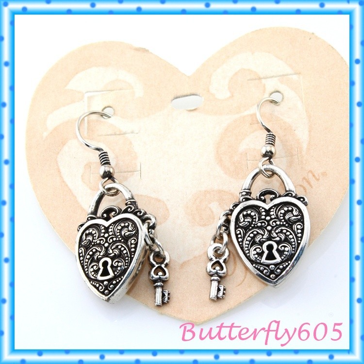 Brighton Verona Heart Silver Key French Wire Earrings NWT