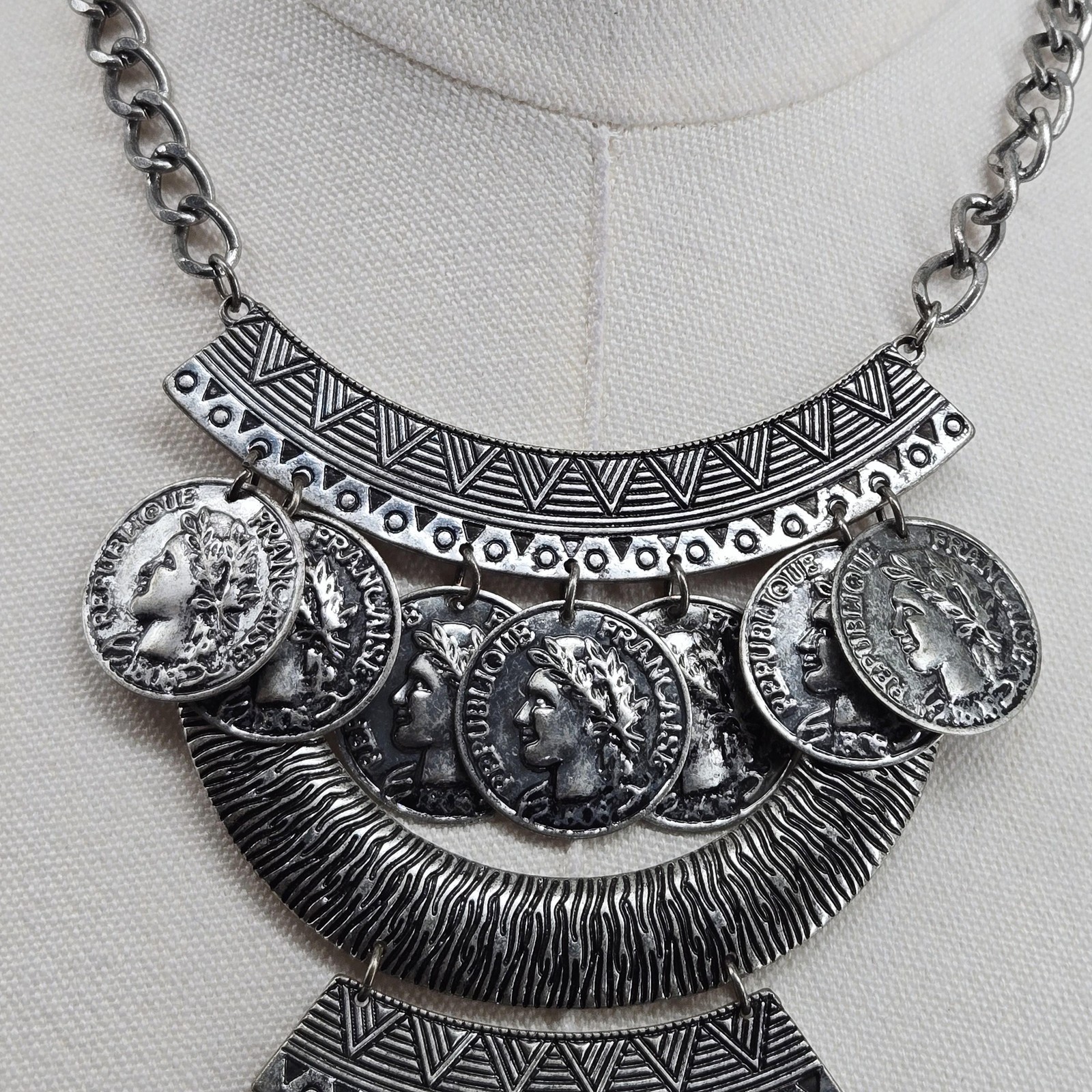 Custom Jewelry Silver Bib Statement Fringe Necklace Womens Bohemian Ethnic