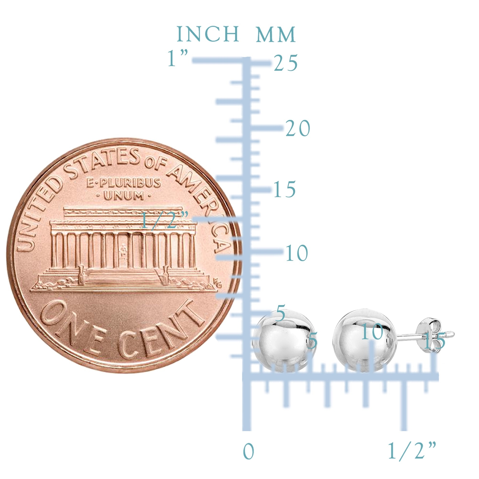 Sterling Silver Ball Stud Earrings, 8mm