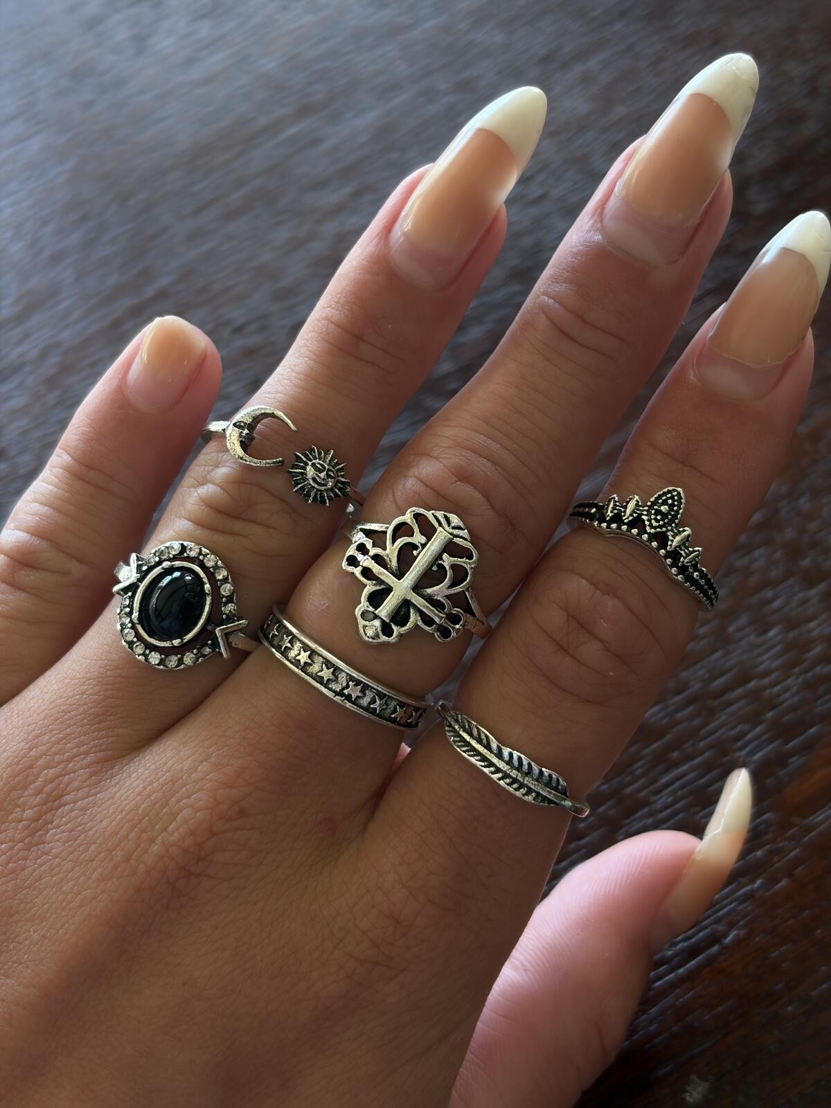 Lot of 6 Silver Tone Statement Rings
