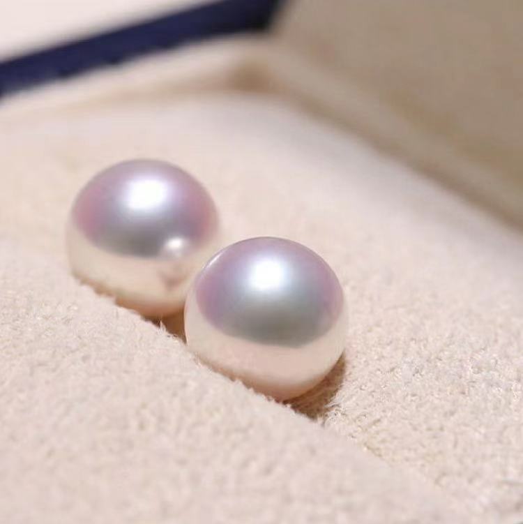 Sea Shell Akoya Pearl Earrings Stud 8mm Japanese White 925 Silver 14k gold Plate