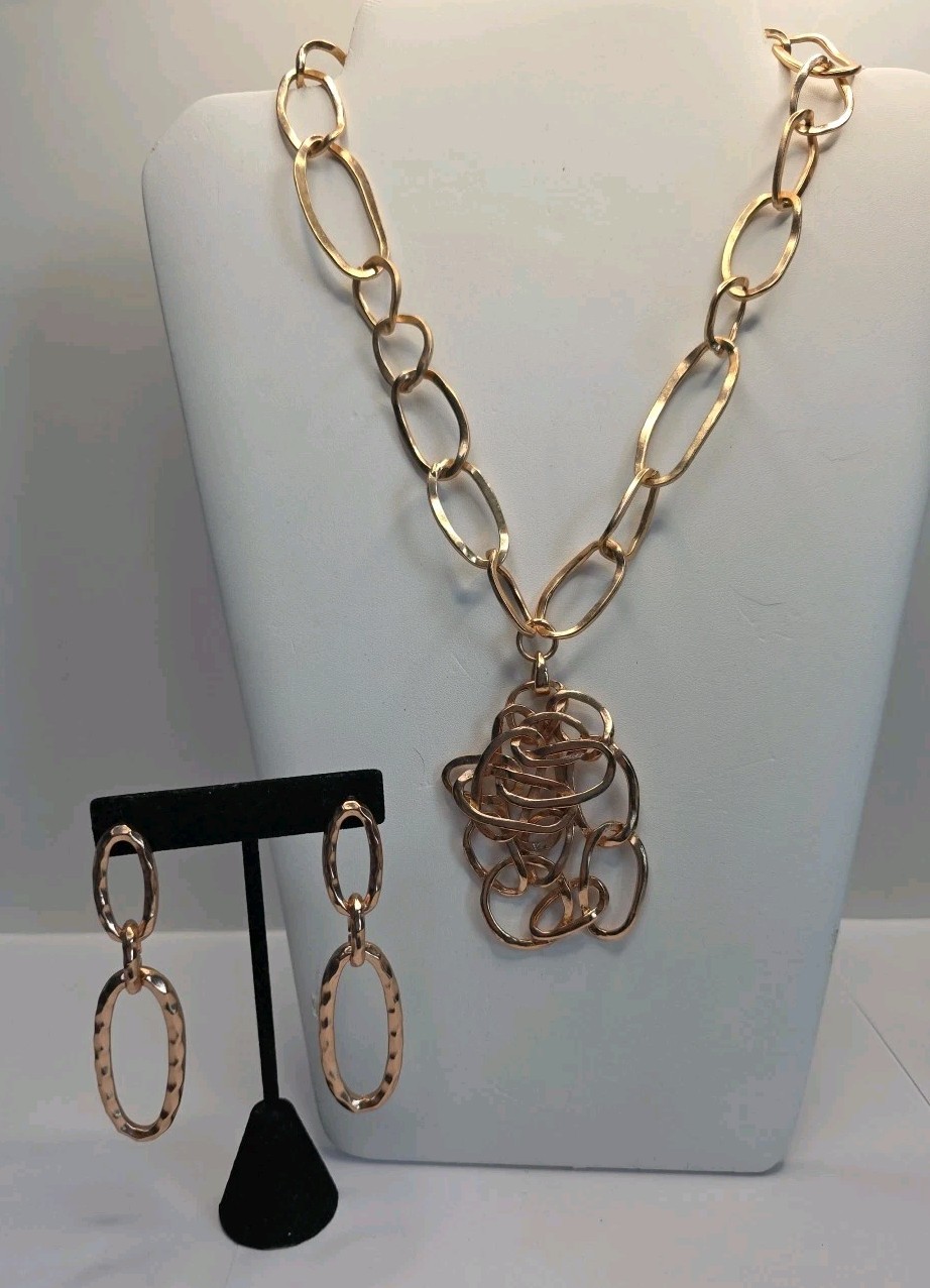 Karine Sultan KS Paris Satin Coppertone Chain Link Statement Necklace & Earrings