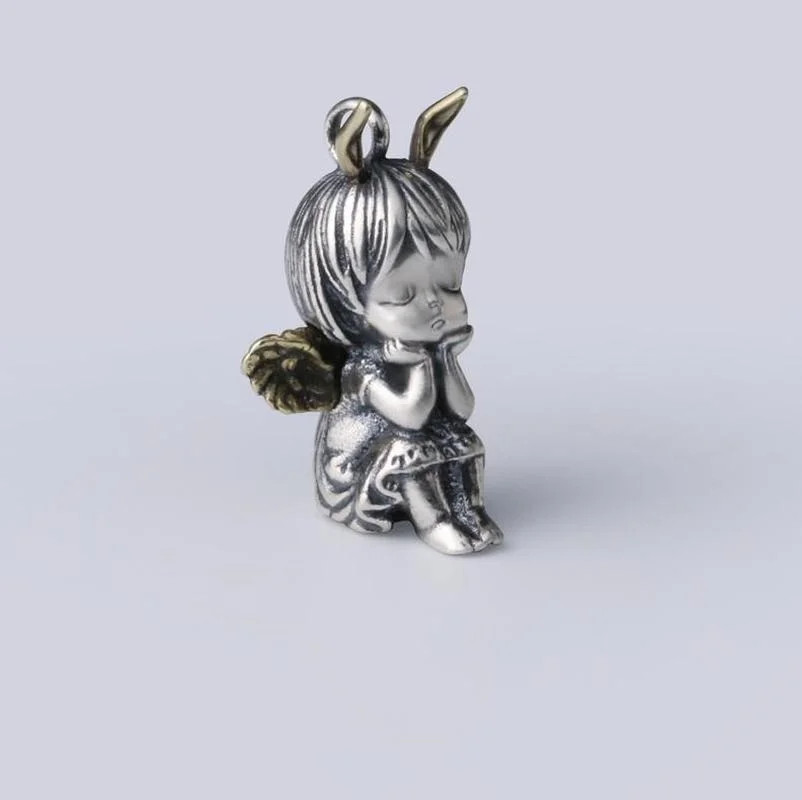 Vintage Cute Angel Girls Pendant Necklace Metal Angel Wings Necklace for Women