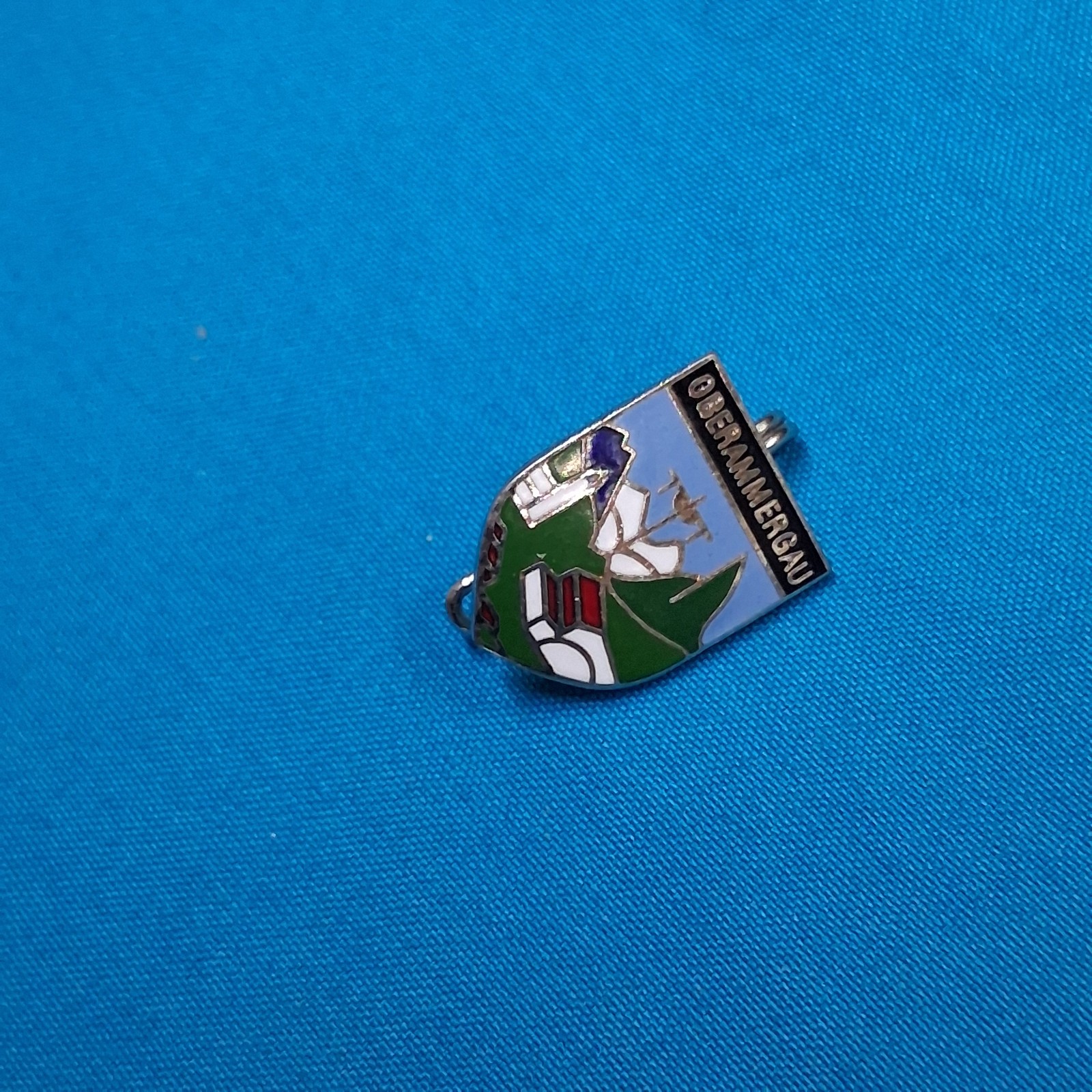 Vintage Oberammergau Stainless Steel Enamel Germany Travel Souvenir Pin