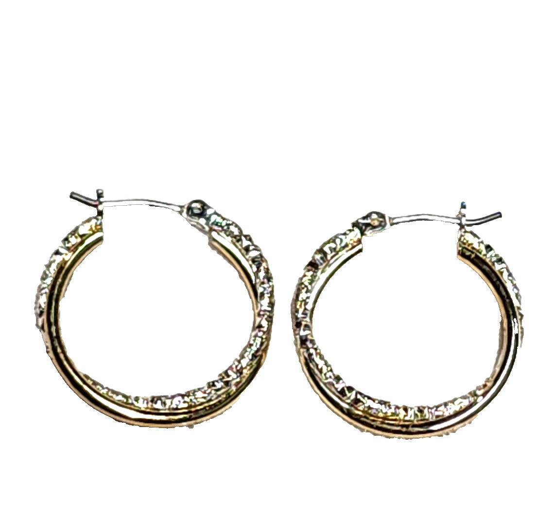 Gold & Textured Silver Tones Double Hoop Fashion Costume Retro 7/8″ English Lock