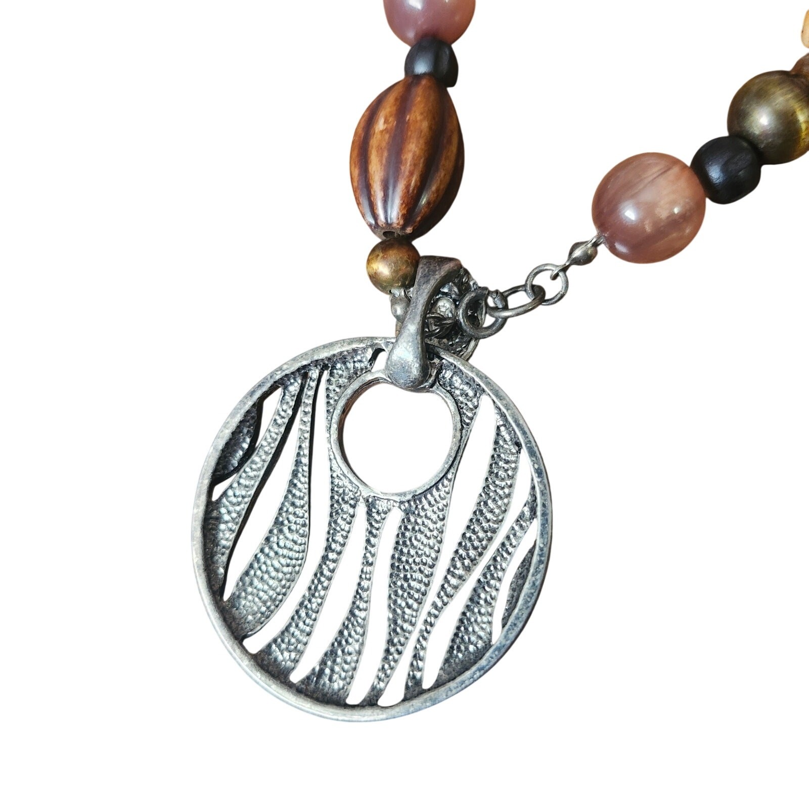 Premier Designs Boho Statement Pendant Necklace Wood Glass Acrylic Beads 35in