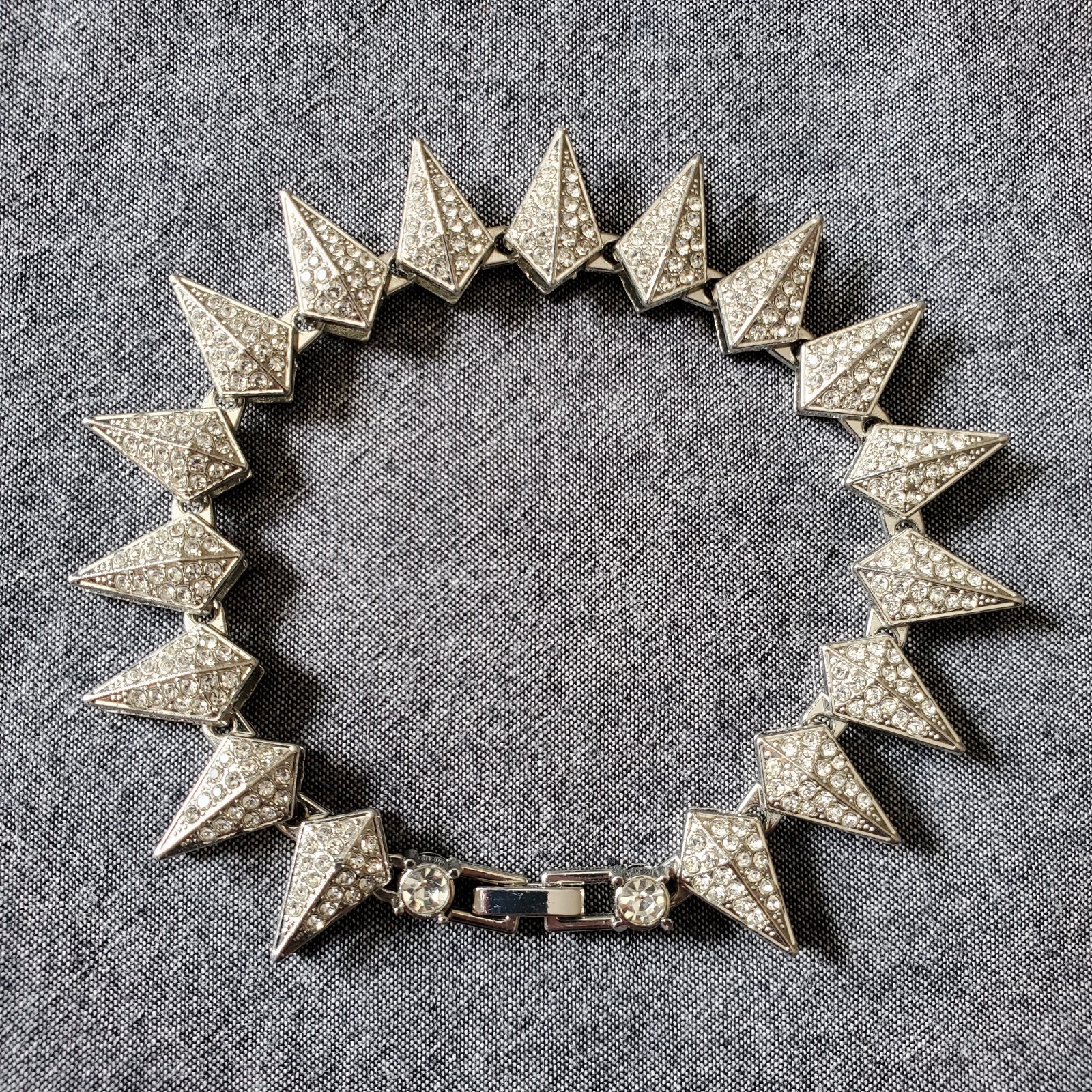 Rhinestone Spike Bracelet, 8 inch silver tone link bracelet