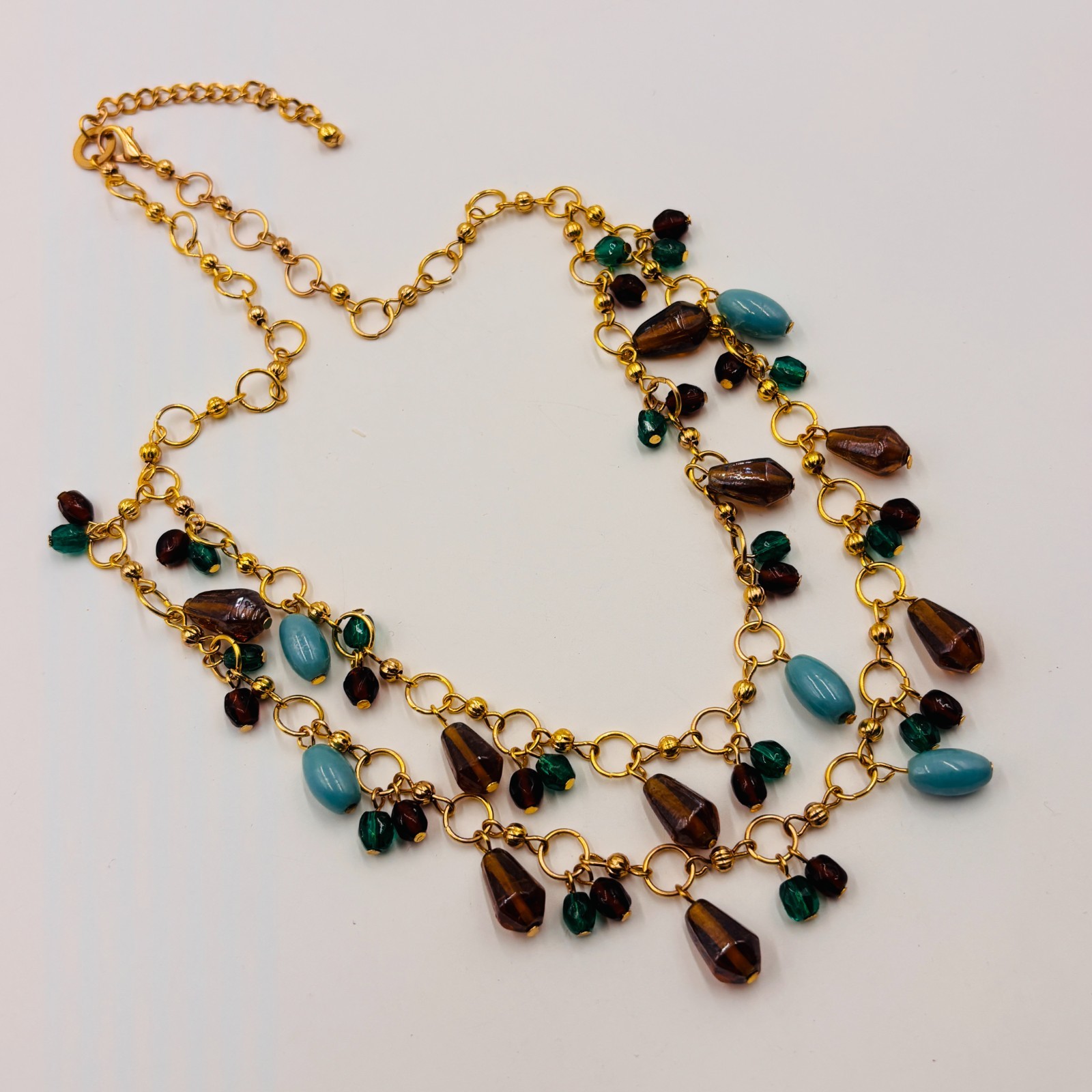 Gold Tone Multicolor Beaded Layered Necklace Boho Ethnic Statement Jewelry