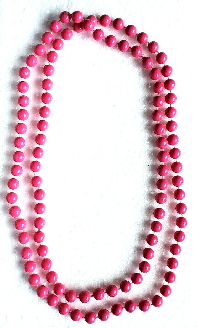 Fashion Necklace Strand Pink Long Knotted Faux Pearl String Long 24″ Trendy