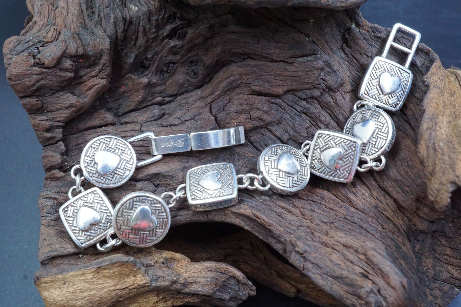 Brighton HEIRESS CRYSTAL LINK Round Square Two Tone Bracelet Fit a 6 1/2” Wrist