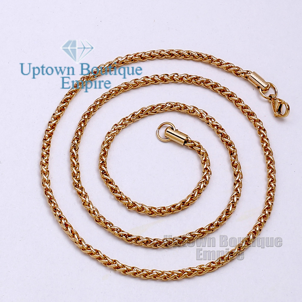18-36″Silver Gold Plated Stainless Steel 3.5 mm Chain Necklace Men Wheat Braided