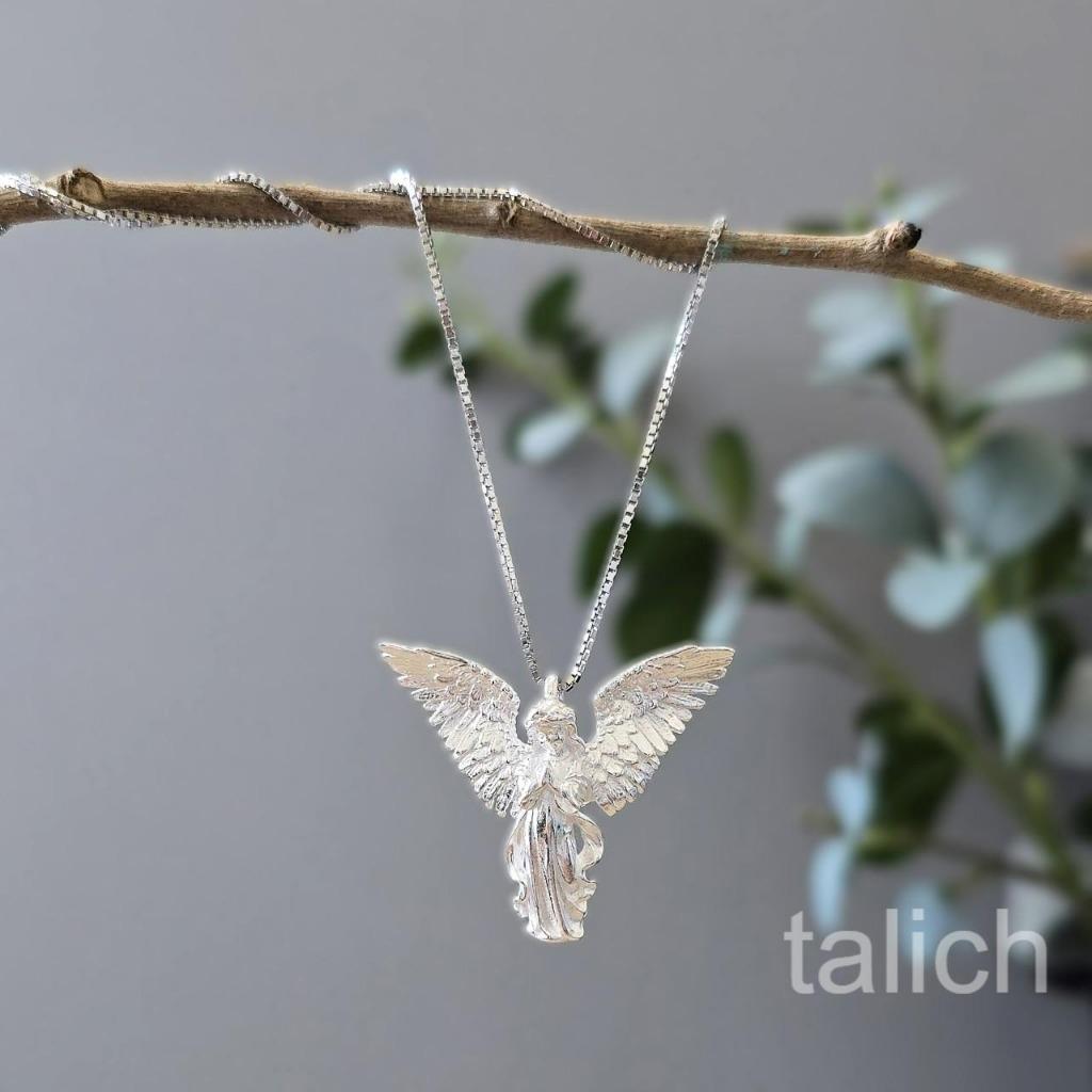 Shiny 925 Sterling Silver Open Wings Praying Angel Pendant Necklace Unique Gift