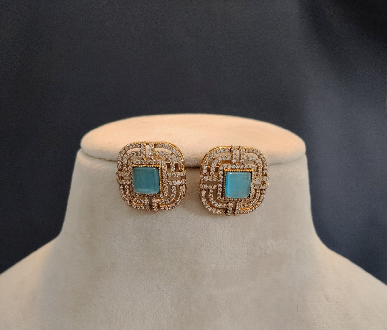 Nida Modest Aqua Blue Contemporary Kundan Choker Set with Earrings Roz Jewellers