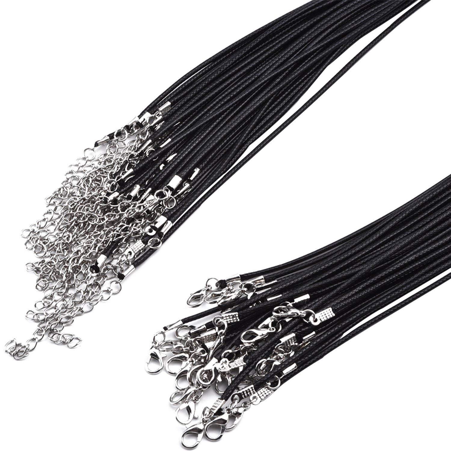 20″ Black Braided Leather Necklace Cord Rope with Lobster Claw Clasp for Pendant