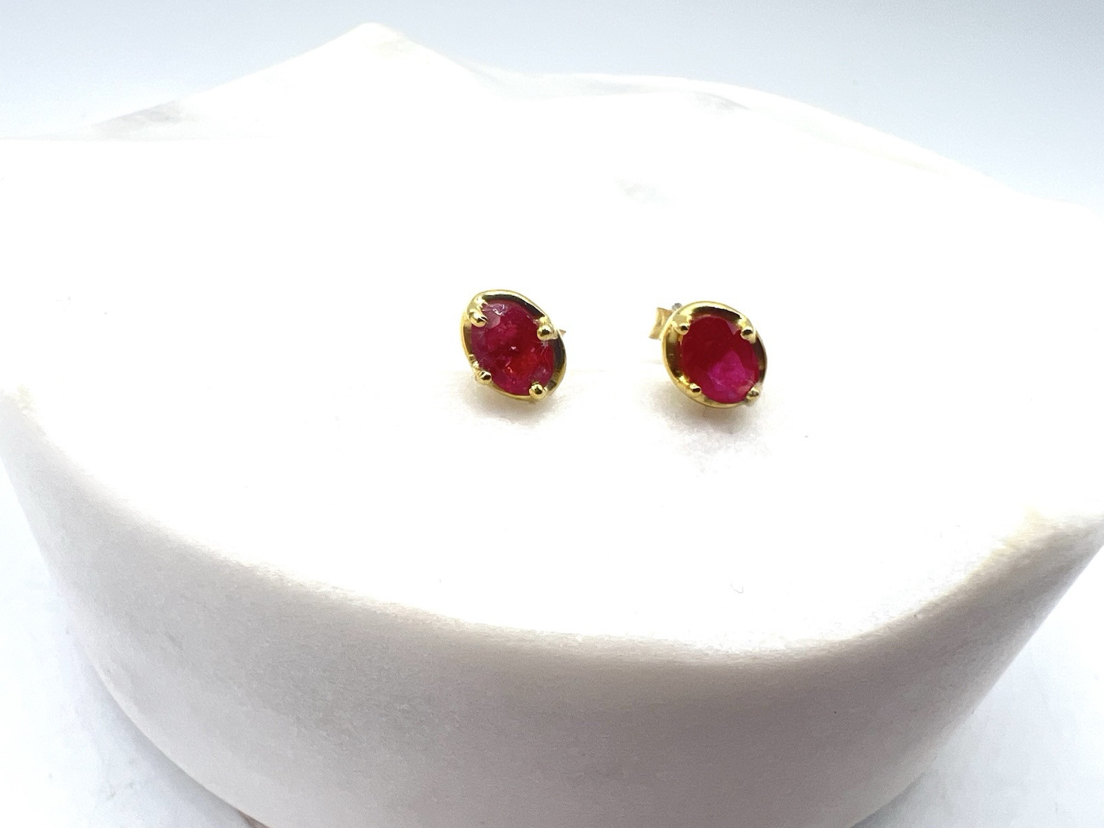 Ruby Gemstone Oval Post Back Earrings – Roost Collection – Gold Plated Silver