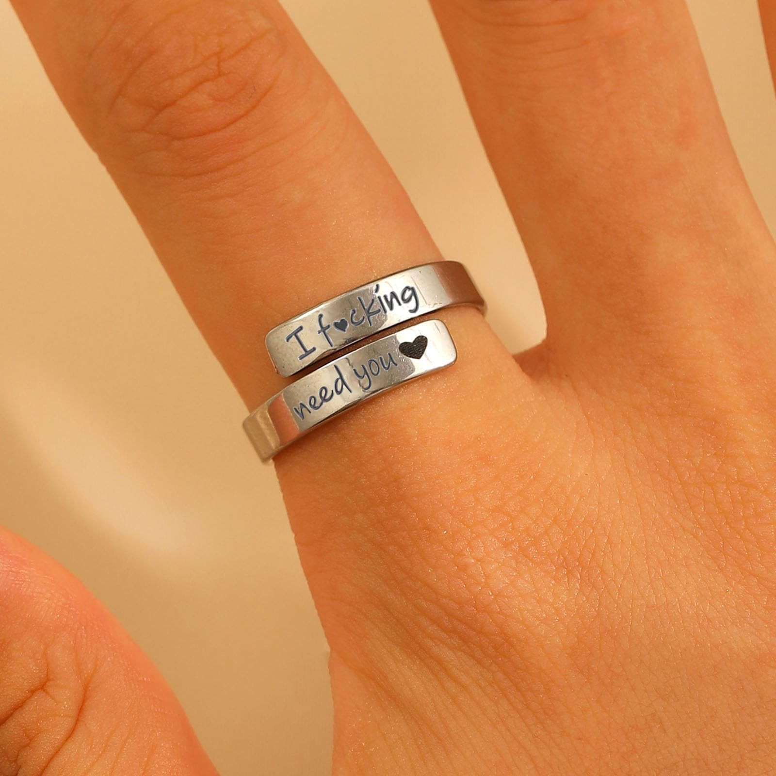 I Fcking Need You Ring For , Open Adjustable Stainless Steel I F Love You Rin…