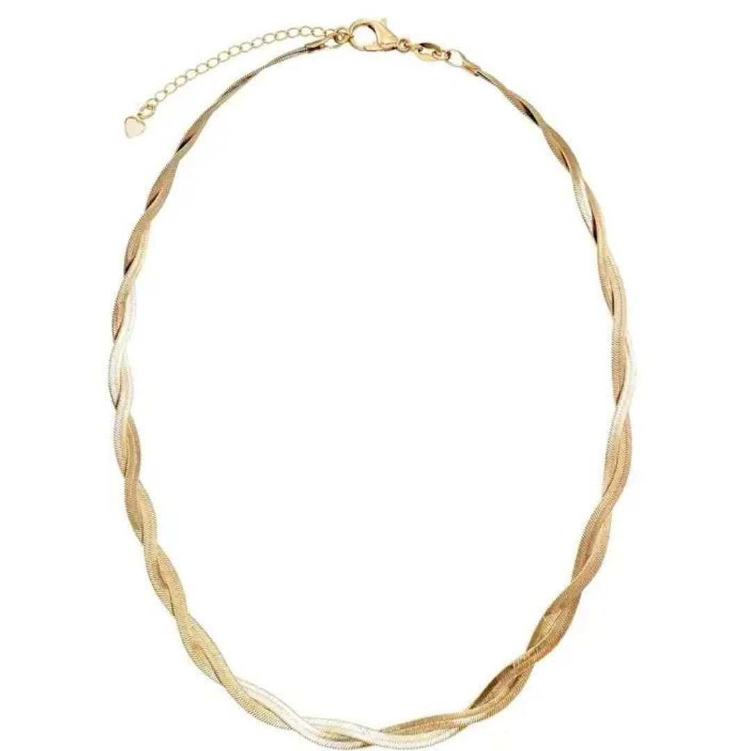 Woman 18K Gold Plated twisted Snake Herringbone Chain Waterproof Necklace