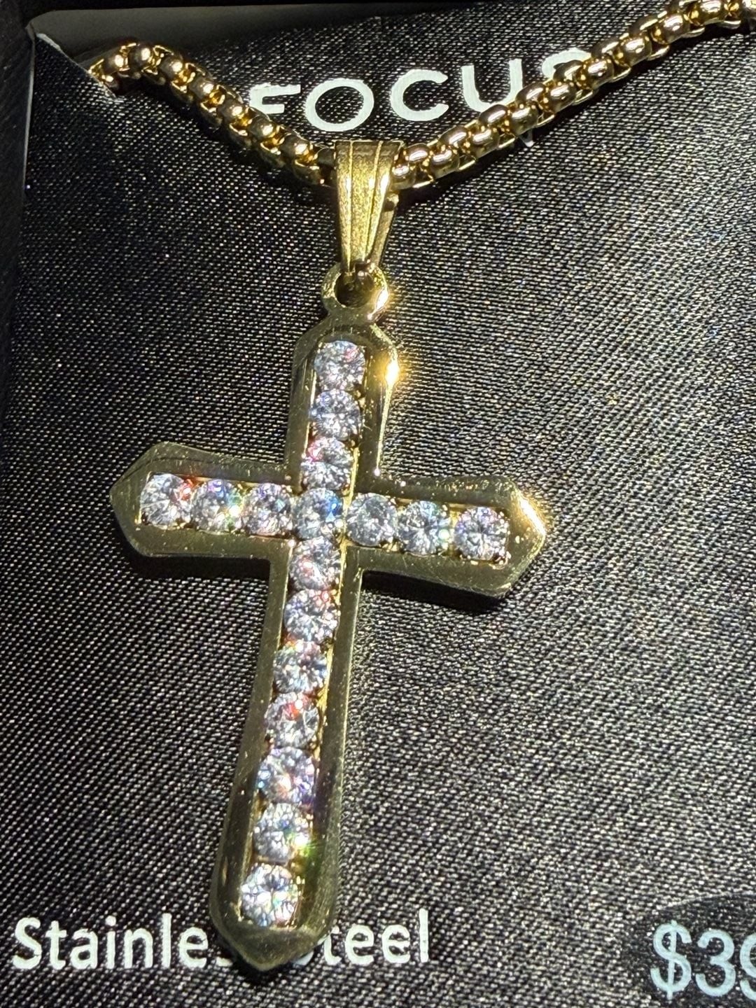 Focus for Men Simone I. Smith Stainless Steel Yellow Ion Plated Crystal Cross Pe