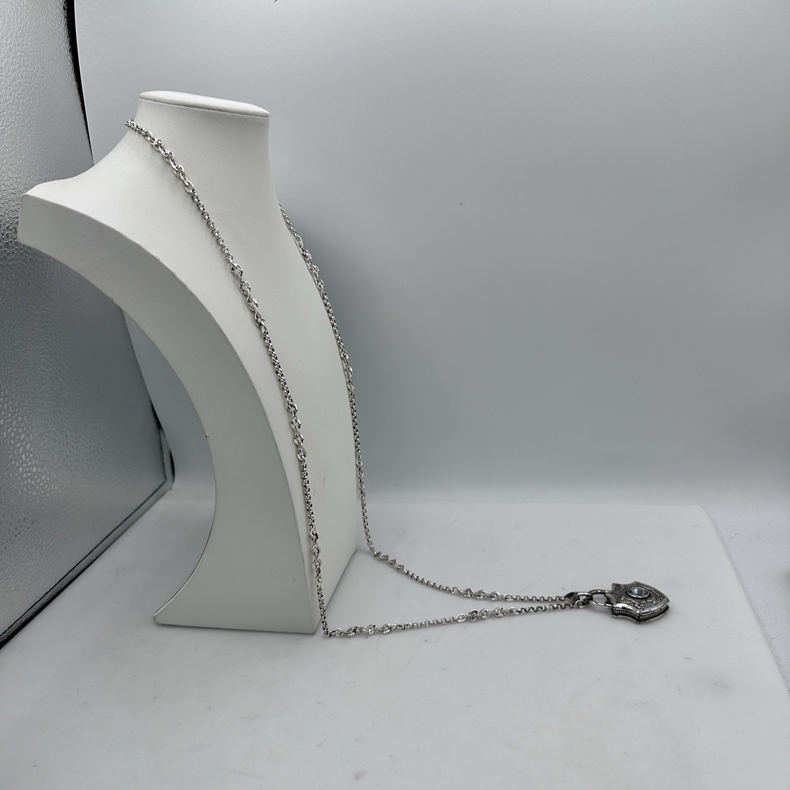 Retired Brighton Love Padlock Shield Long Necklace Swarovski Crystal 32” Adj