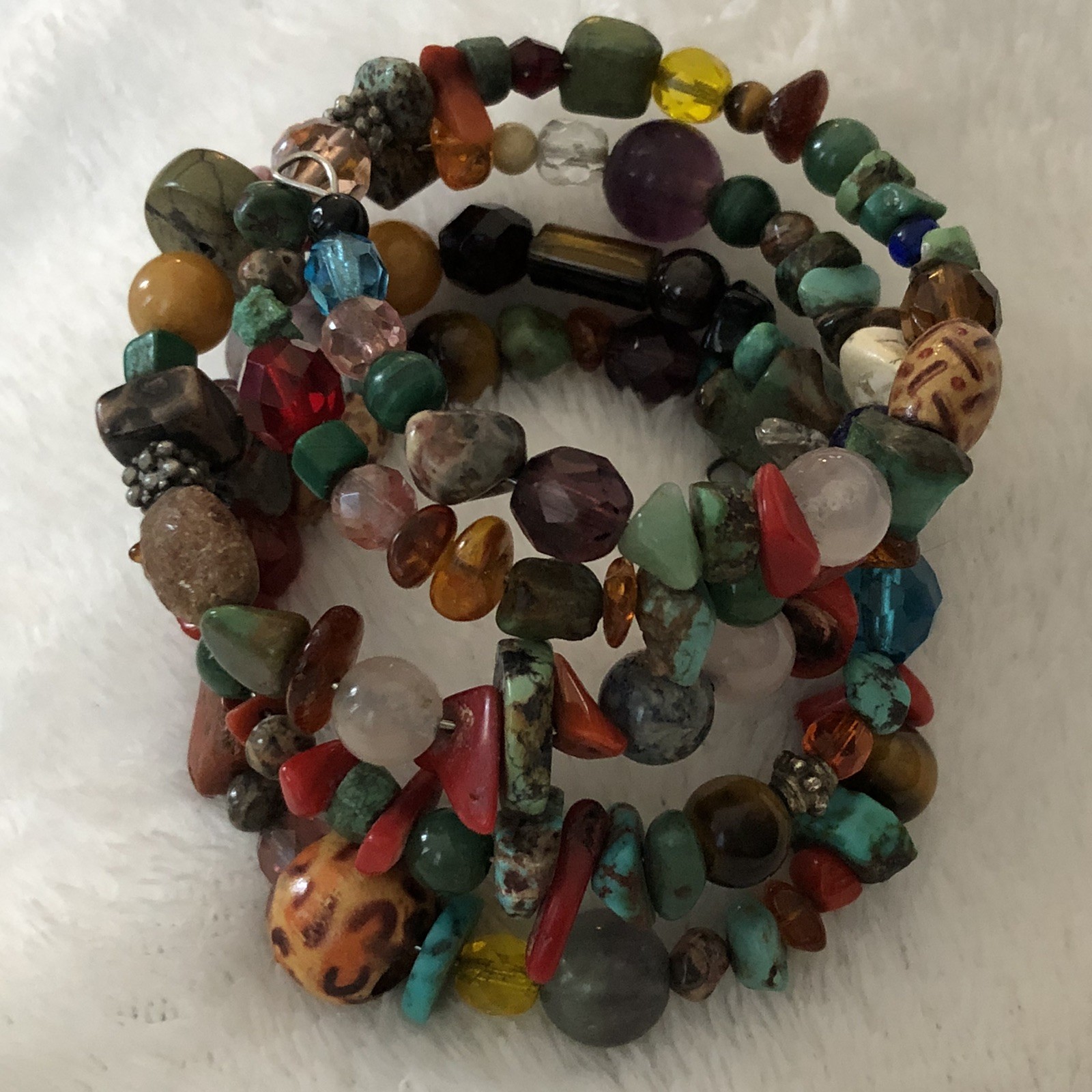 Colorful Semi Precious Stones Wrap Bracelet 4 Wraps On Wrist