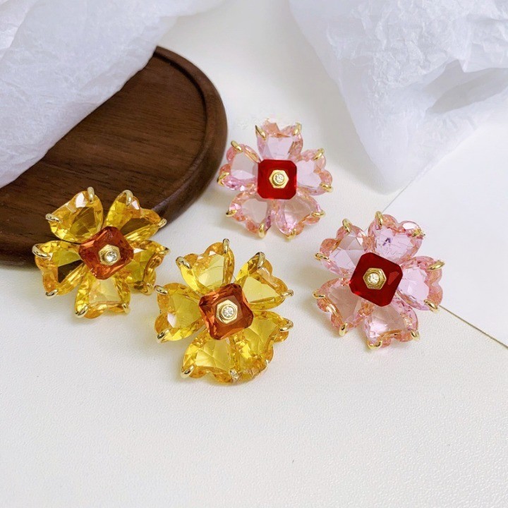 SWAROVSKI Pink Flower Crystal Florere Stud Earrings