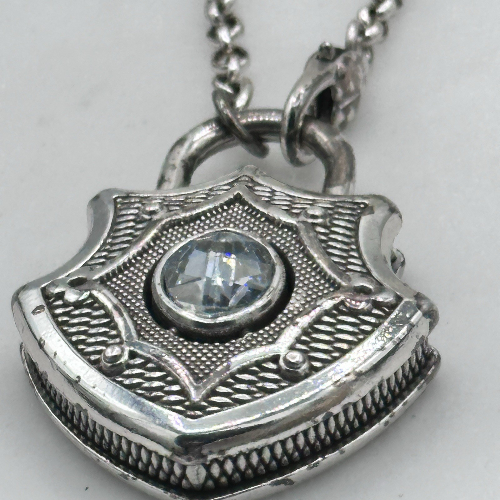 Retired Brighton Love Padlock Shield Long Necklace Swarovski Crystal 32” Adj