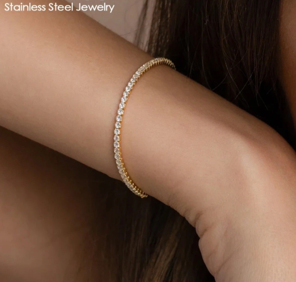 Tennis Bracelet Stainless Steel For Women 14K Gold / Silver -7 In Cubic Zirconia