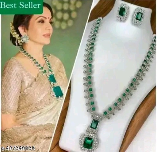 Nita Ambani Green Stone Long Kundan Necklace Wedding Partywear Women Jewelry Set