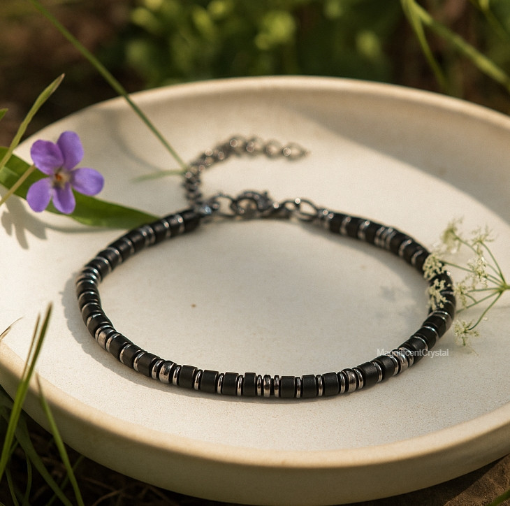 Black Tourmaline Hematite Men Bracelet Minimalist Stone Jewelry Birthday Gift