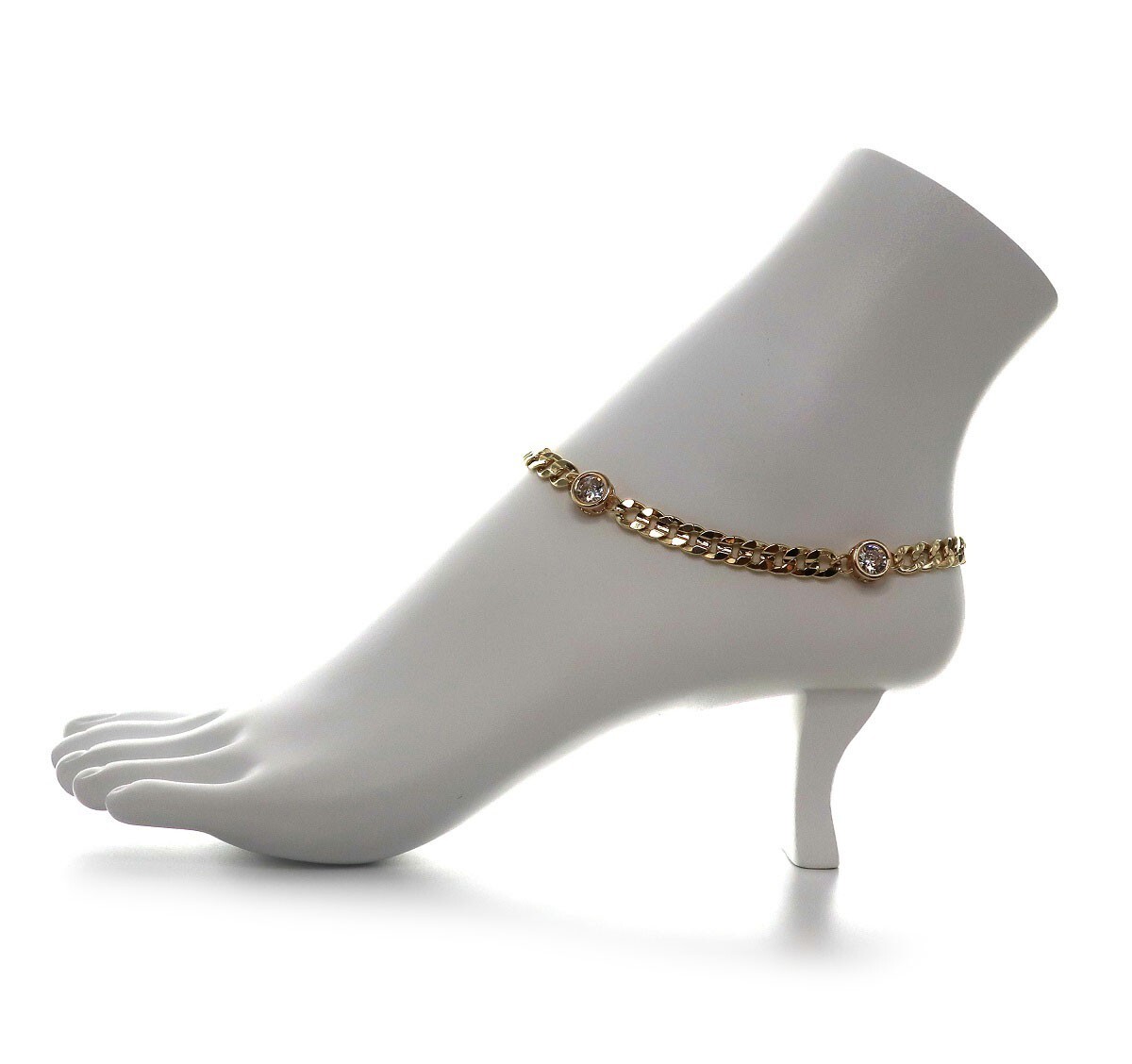 10″ CONCAVE CUBAN CURB LINK CHAIN QUALITY ANKLET 6mm CZ BRACELET 14K GOLD PLATED