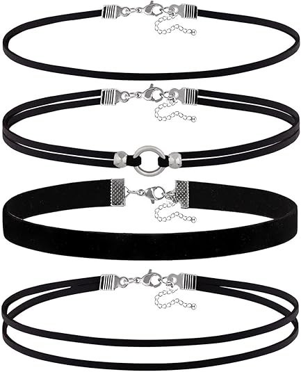 4PCS Black Choker for Women Black Lace Velvet Chocker Set Layered Classic Choker